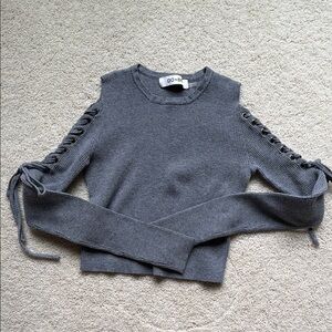 Do+Be Gray Lace-Up Cold Shoulder Sweater